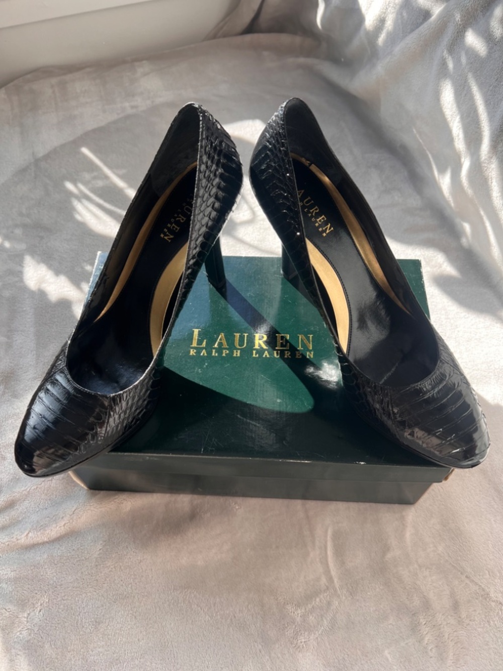 Lauren Ralph Lauren Maria Black Snakeskin Platform Heels 9.5 | Original Box